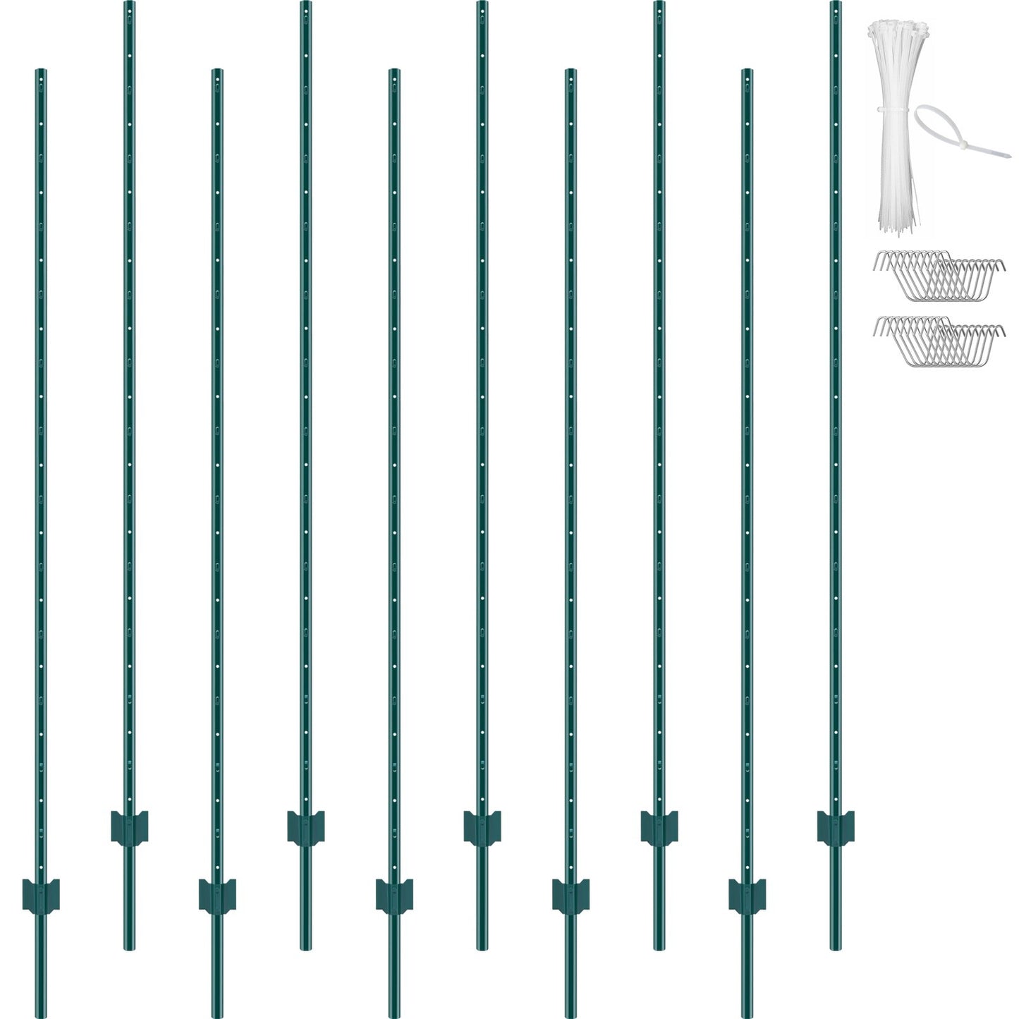 7 fot staketstolpe 10-pack T-stolpe Heavy Duty metall staketstolpar grön