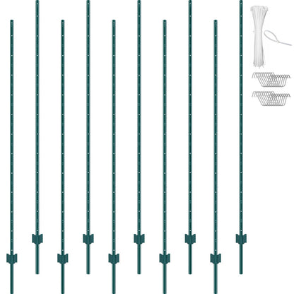7 fot staketstolpe 10-pack T-stolpe Heavy Duty metall staketstolpar grön