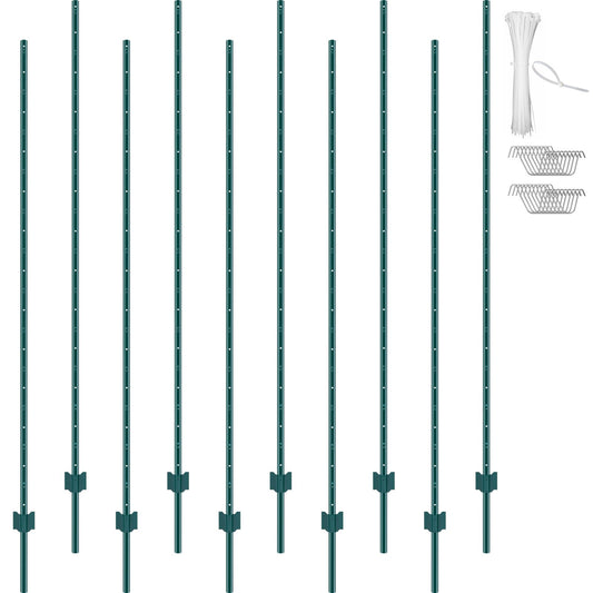 7 fot staketstolpe 10-pack T-stolpe Heavy Duty metall staketstolpar grön