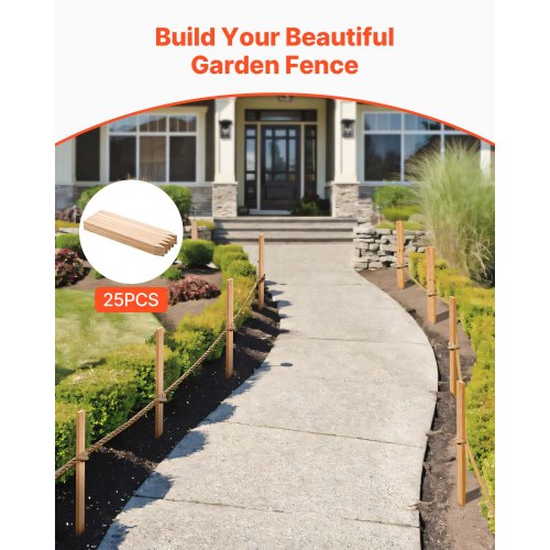 Trädgårdsstänger, 25 st 12,7×38,1×609,6 mm, Nivåstänger, Trädgårdsmarkstång med vass spets, Stödstång för granplantor, Skyltstolpar för Staket, Gränsgränser |  EU