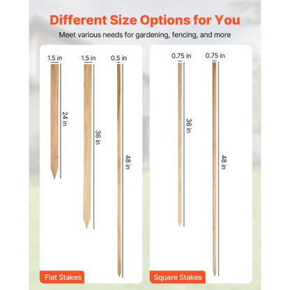 Trädgårdsstänger, 25 st 12,7×38,1×609,6 mm, Nivåstänger, Trädgårdsmarkstång med vass spets, Stödstång för granplantor, Skyltstolpar för Staket, Gränsgränser |  EU