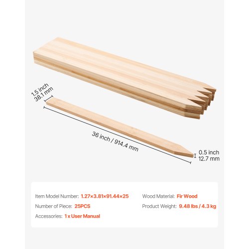 Trädgårdsstänger, 25 st 12,7×38,1×914,4 mm Mätningsstänger, Trädgårdsmarkstång med vass spets, Stödstång för granplantor, Skyltstolpar för Staket, Gränsgränser |  EU