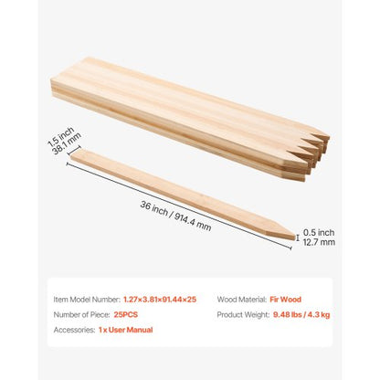 Trädgårdsstänger, 25 st 12,7×38,1×914,4 mm Mätningsstänger, Trädgårdsmarkstång med vass spets, Stödstång för granplantor, Skyltstolpar för Staket, Gränsgränser |  EU