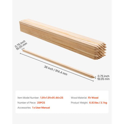 Trädgårdsstänger, 25 st 19,05×19,05×914,4 mm Mätningsstänger, Trädgårdsmarkstång med vass spets, Stödstång för granplantor, Skyltstolpar för Staket, Gränsgränser |  EU