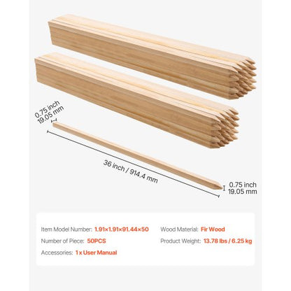 Trädgårdsstänger, 50 st 19,05×19,05×914,4 mm Mätningsstänger, Trädgårdsmarkstång med vass spets, Stödstång för granplantor, Skyltstolpar för Staket, Gränsgränser |  EU