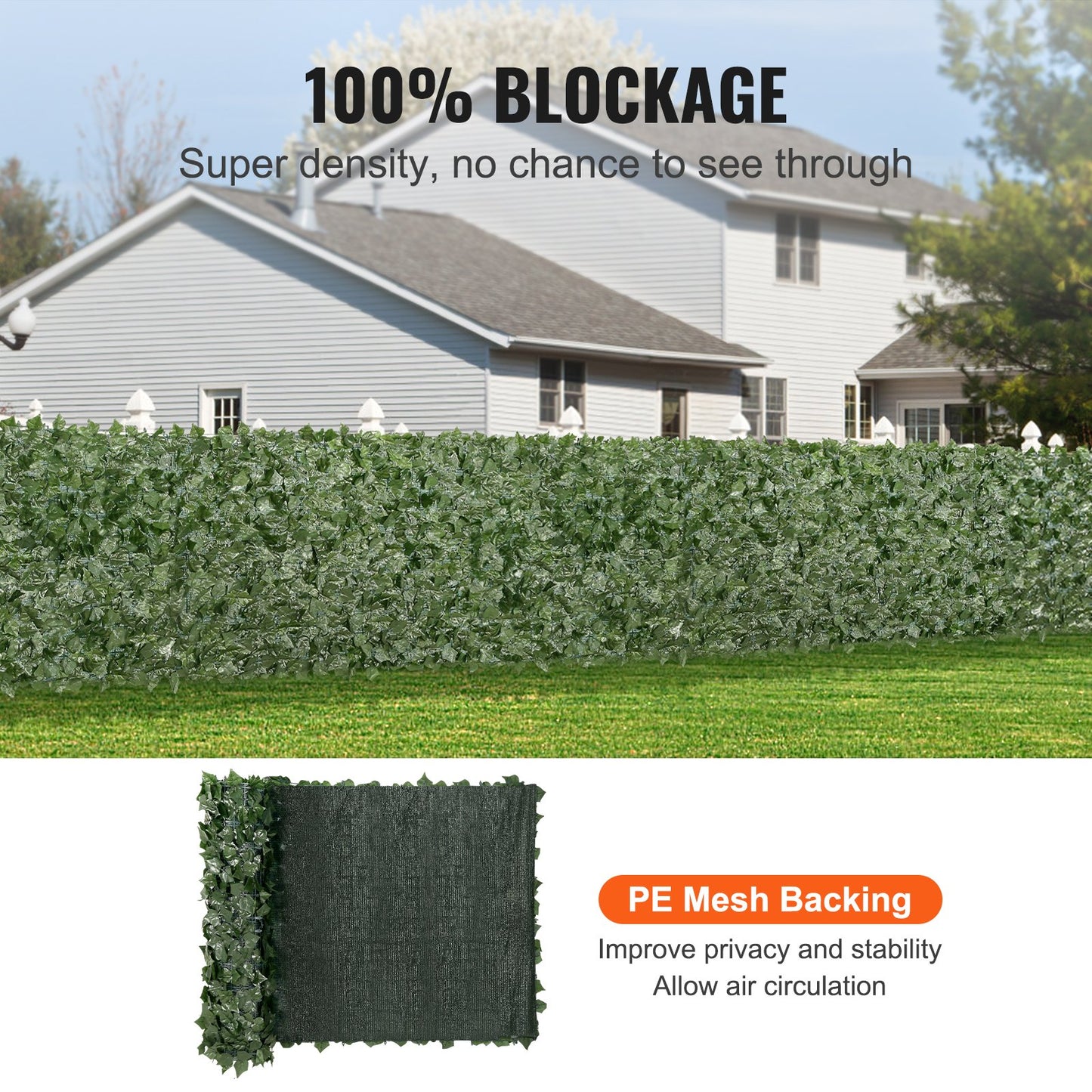 Ivy Privacy Fence, 990 x 2490 mm Artificial Green Wall Screen, Greenery Ivy Fence with Mesh Fabric and Reinforced Joint, Fake Hedges Vine Leaf Decoration for Outdoor Garden, Backyard