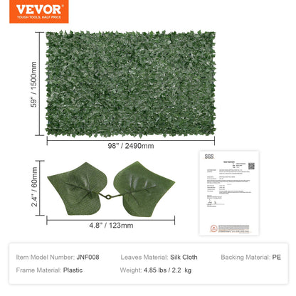 Ivy Privacy Fence, 1.5 x 2.5 m Artificial Green Wall Screen, Green Ivy Fence with Mesh Fabric and Reinforced Joint, Fake Hedges Vine Leaf Decoration for Outdoor Garden, Yard, Balcony