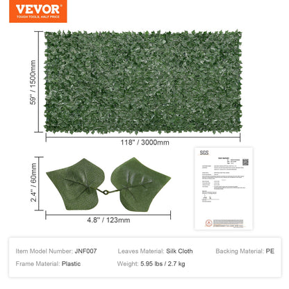 Ivy Privacy-staket, 1,5 x 3 m konstgjord grön väggskärm, grönt Ivy-staket med nättyg och förstärkt fog, falska häckar Vinbladsdekoration för utomhusträdgård, gård, balkong