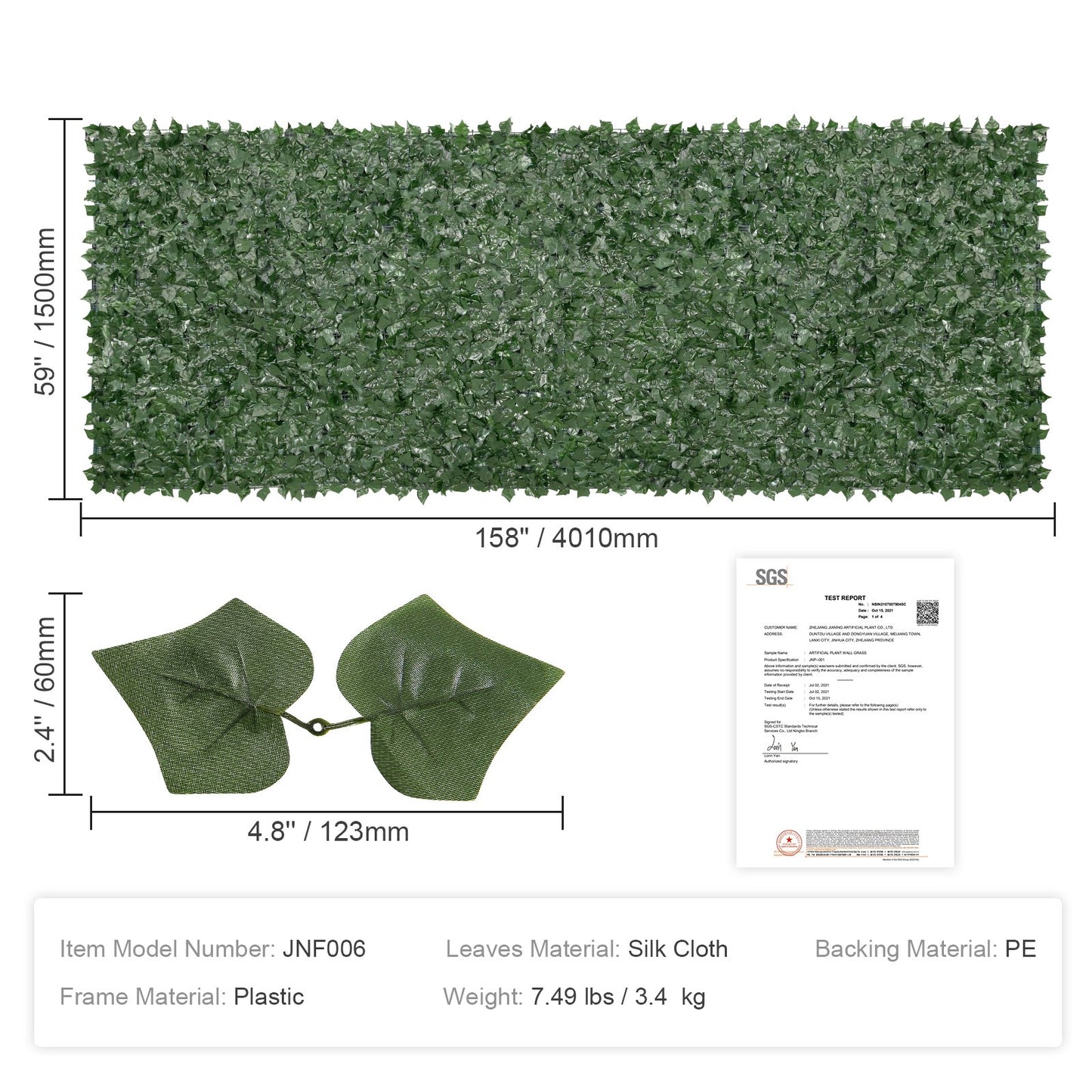 Ivy Privacy-staket, 1,5 x 4 m konstgjord grön väggskärm, grönt Ivy-staket med nättyg och förstärkt fog, falska häckar Vinbladsdekoration för utomhusträdgård, gård, balkong