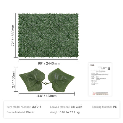 Ivy Privacy Fence, 1830 x 2440 mm Artificiell grön väggskärm, Greenery Ivy staket med nättyg och förstärkt fog, falska häckar Vinbladsdekoration för utomhusträdgård, trädgård
