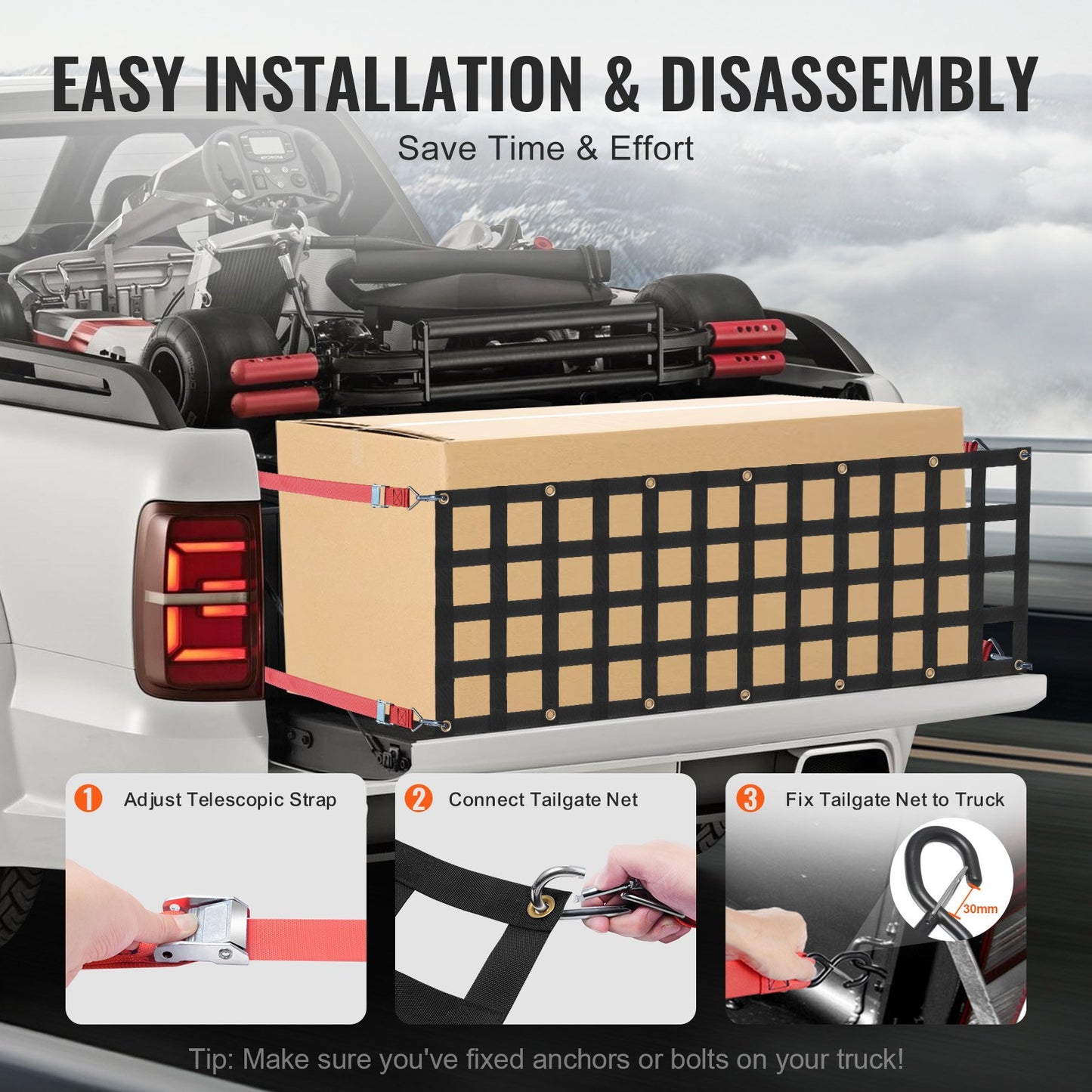 Tailgate Net Pickup Truck Tailgate Net 54" x 18" Adjustable for Trucks