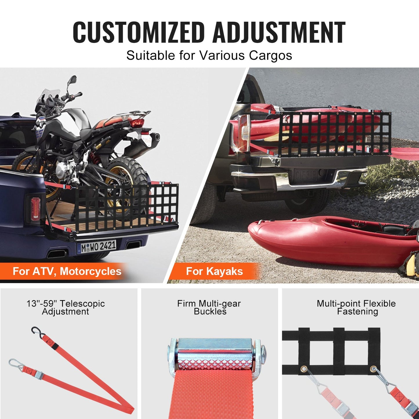 Tailgate Net Pickup Truck Tailgate Net 54" x 18" Adjustable for Trucks