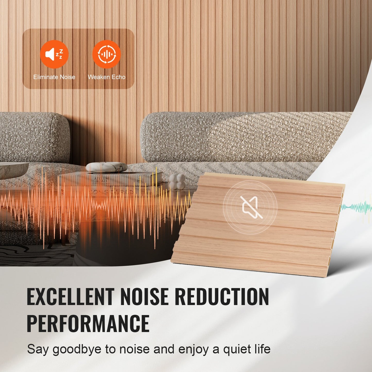 Trälameller akustikpaneler 8 st 96 x 6 tum WPC för modernt väggaskträ