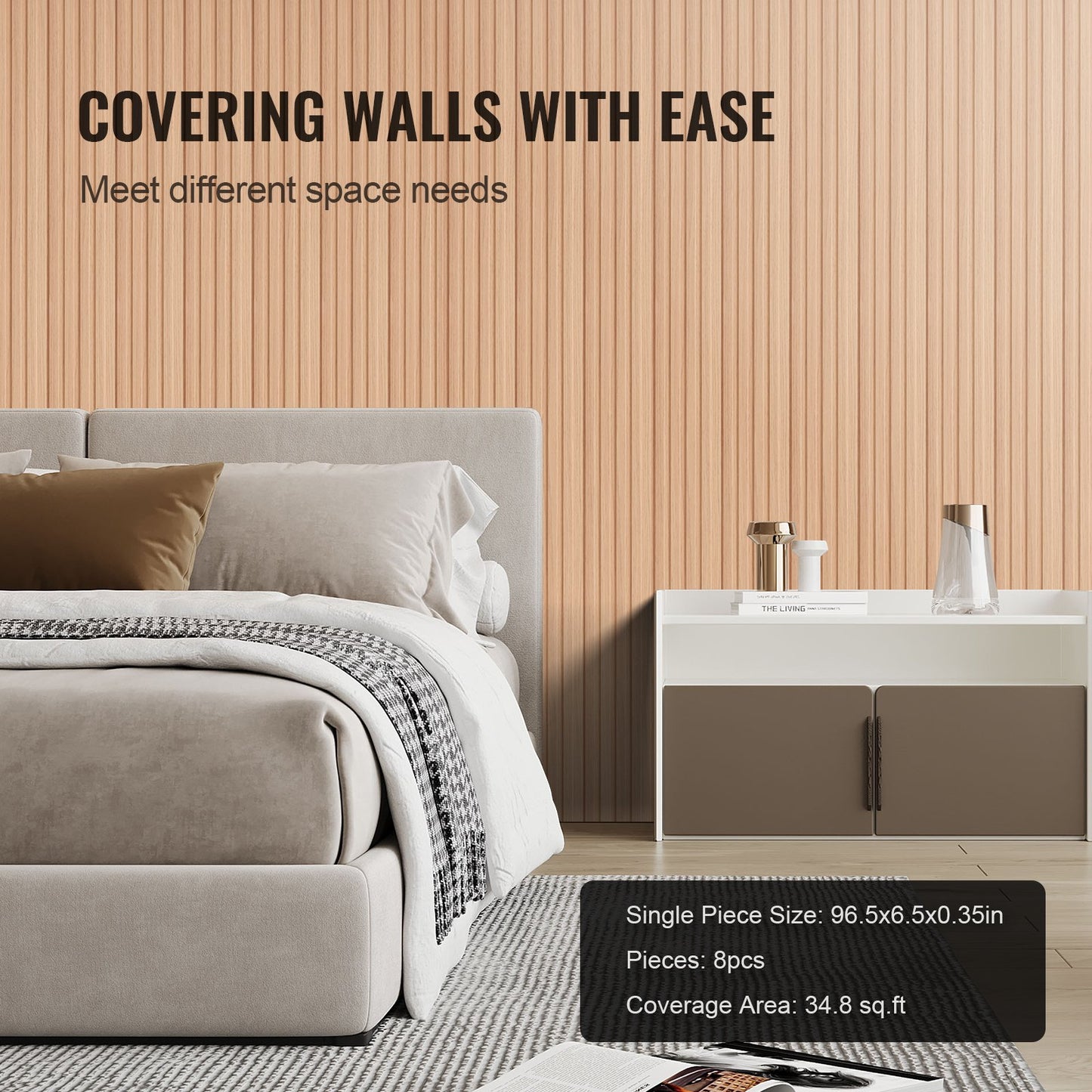 Trälameller akustikpaneler 8 st 96 x 6 tum WPC för modernt väggaskträ