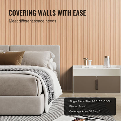 Trälameller akustikpaneler 8 st 96 x 6 tum WPC för modernt väggaskträ