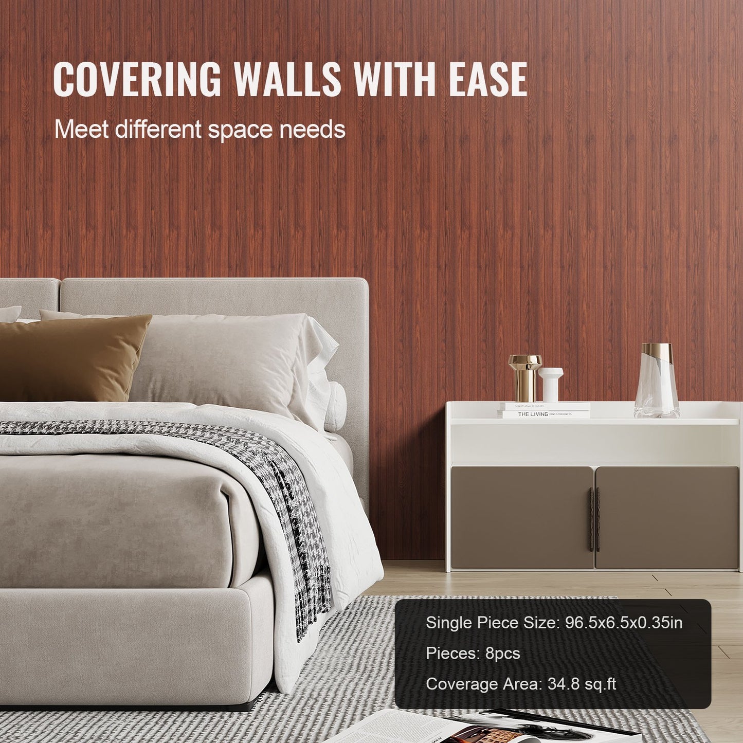 Trälameller akustikpaneler 8 st 96 x 6 tum för modern vägg svart valnöt