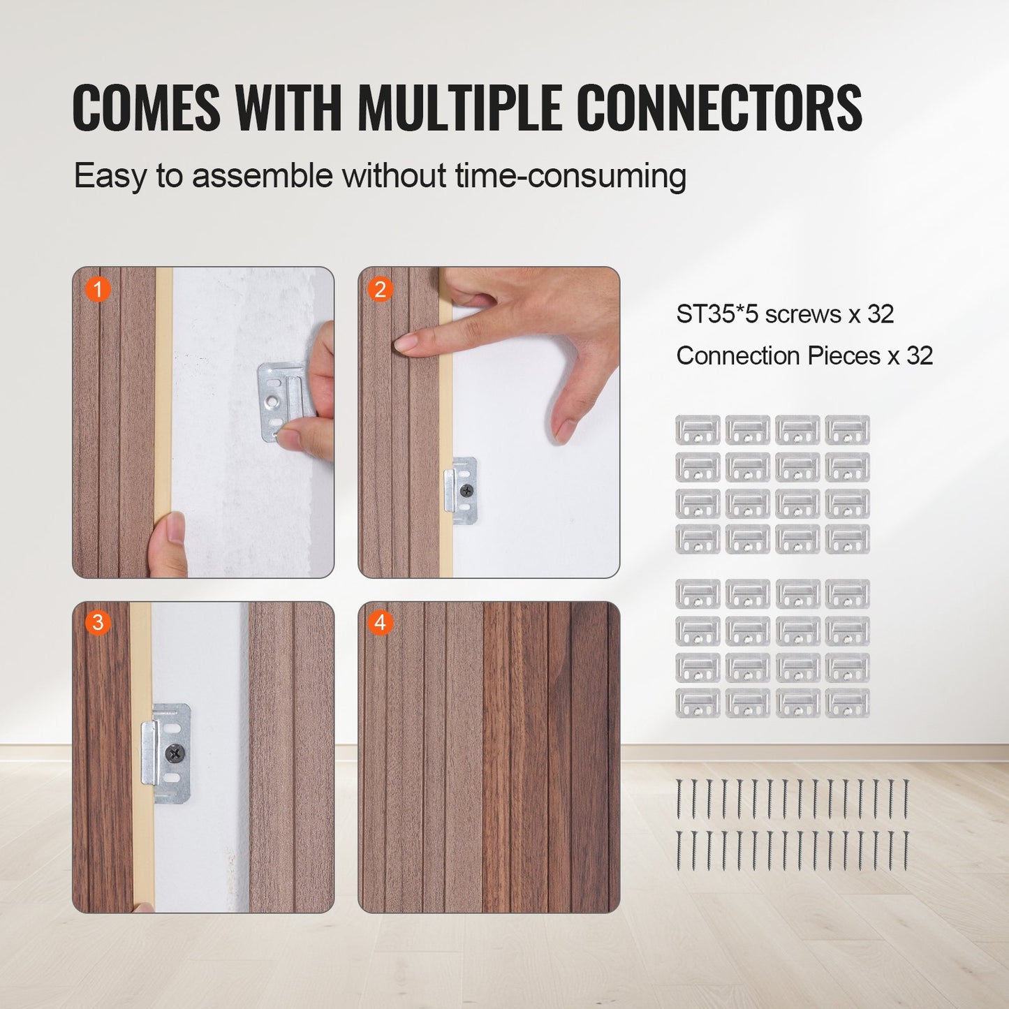 Trälameller akustikpaneler 8 st 96 x 6 tum WPC för modern vägggrå ek