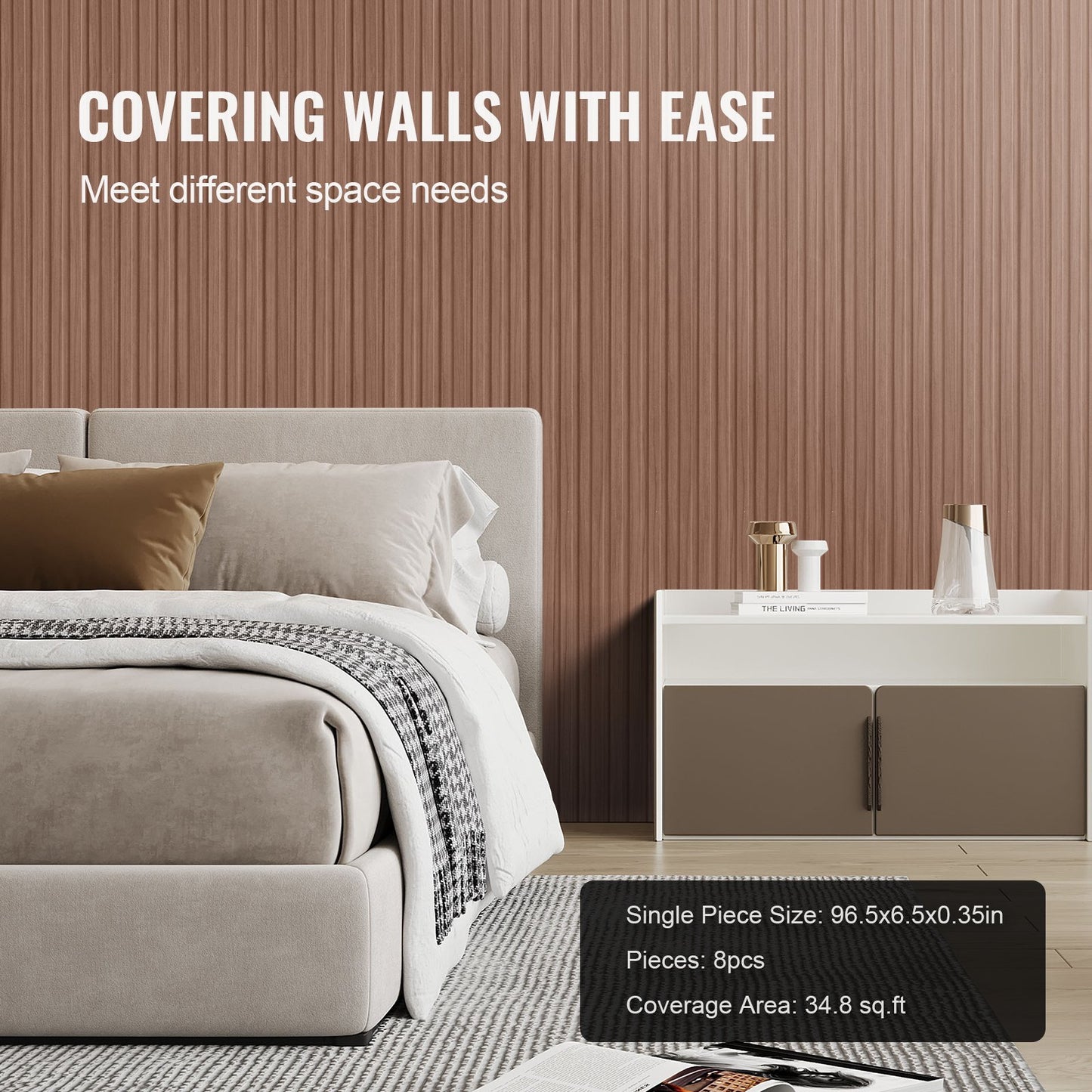 Trälameller akustikpaneler 8 st 96 x 6 tum WPC för modern vägggrå ek