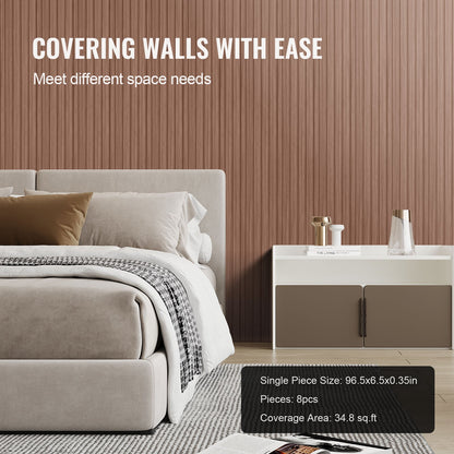 Trälameller akustikpaneler 8 st 96 x 6 tum WPC för modern vägggrå ek