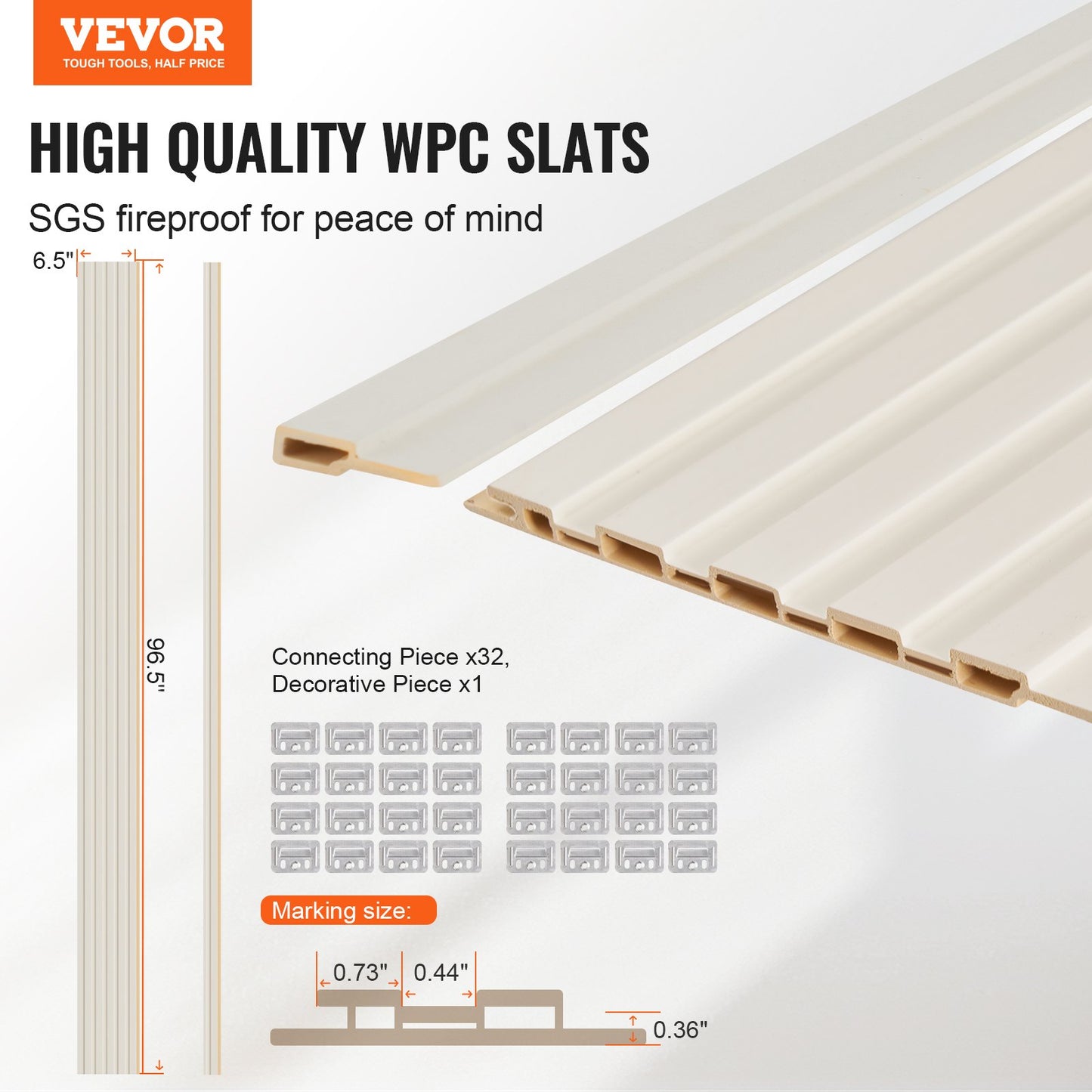 Trälameller akustikpaneler 8 st 96 x 6 tum för modern vägg matt vit