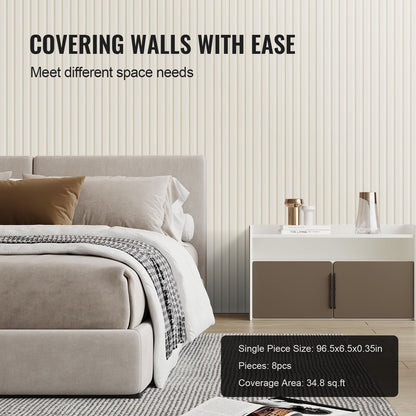 Trälameller akustikpaneler 8 st 96 x 6 tum för modern vägg matt vit