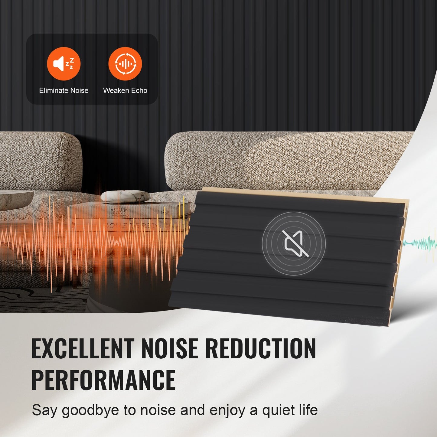 Trälameller akustikpaneler 8 st 96 x 6 tum för modern vägg mattsvart