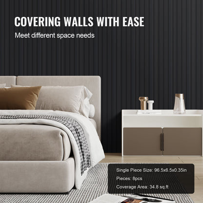 Trälameller akustikpaneler 8 st 96 x 6 tum för modern vägg mattsvart