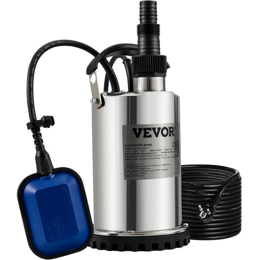 Dränkbar vattenpump, 550W 9500L/H, med 10 m sladd och automatisk bunden flottörbrytare, bärbart rostfritt stål för rent, tomt översvämmat område, simbassänger, badtunnor, för bevattning