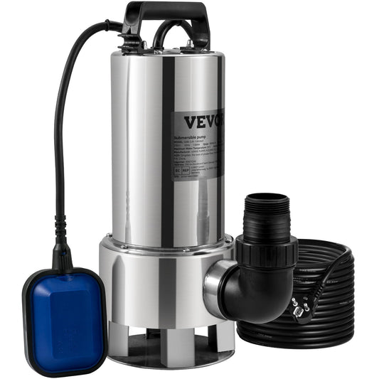 Dränkbar vattenpump, 1300W 20000L/H, med 10 m sladd och automatisk bunden flottörbrytare, rostfritt stål och gjutjärn för smutsigt eller rent, tomma trädgårdsdammar, pooler, badtunnor