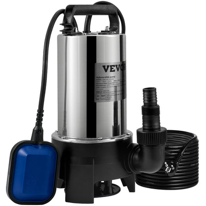 Dränkbar vattenpump, 1100W 20000L/H, med 10 m sladd och automatisk förbunden flottörbrytare, bärbart rostfritt stål för smutsigt eller rent, dräneringsöversvämningar, tomma trädgårdsdammar, simbassänger, badtunnor