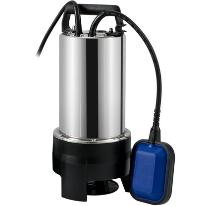 Dränkbar vattenpump, 1100W 20000L/H, med 10 m sladd och automatisk förbunden flottörbrytare, bärbart rostfritt stål för smutsigt eller rent, dräneringsöversvämningar, tomma trädgårdsdammar, simbassänger, badtunnor
