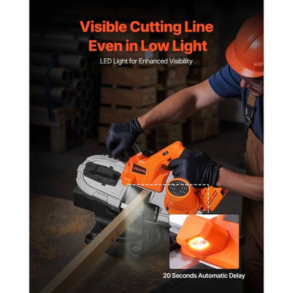 Tragbare, kabellose 20-V-Bandsäge, 2,56 Zoll Schnitttiefe, 0–92 m/min, bürstenloser Motor mit variabler Geschwindigkeit und LED-Licht zum Schneiden von Stahl, Aluminium, Kabeln, Winkeleisen, PVC-Rohren (nur Werkzeug)