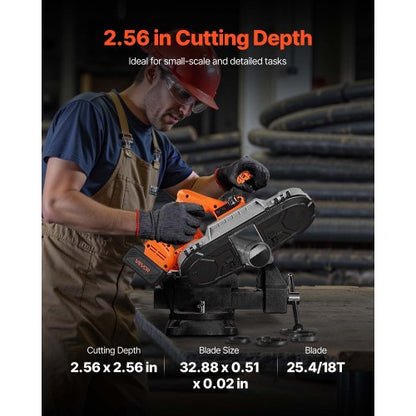 20V Portable Cordless Band Saw Kit with Battery and Charger, 65 x 65 mm Cutting Depth Metal Band Saw with Brushless Motor, 0-192 m/min Variable Speed ​​for Cutting Metal, Wood | EU