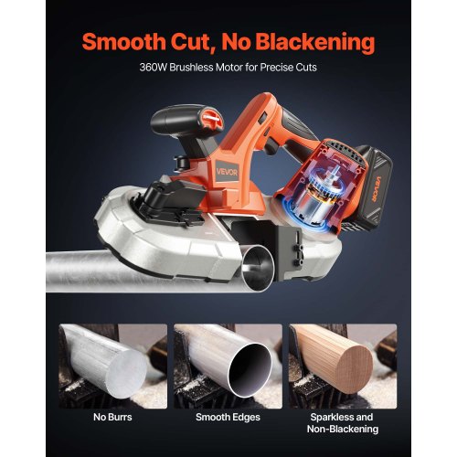 20V Portable Cordless Band Saw Kit with Battery and Charger, 65 x 65 mm Cutting Depth Metal Band Saw with Brushless Motor, 0-192 m/min Variable Speed ​​for Cutting Metal, Wood | EU