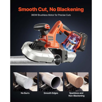 20V Portable Cordless Band Saw Kit with Battery and Charger, 65 x 65 mm Cutting Depth Metal Band Saw with Brushless Motor, 0-192 m/min Variable Speed ​​for Cutting Metal, Wood | EU