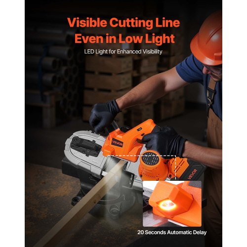 20V Portable Cordless Band Saw Kit with Battery and Charger, 65 x 65 mm Cutting Depth Metal Band Saw with Brushless Motor, 0-192 m/min Variable Speed ​​for Cutting Metal, Wood | EU