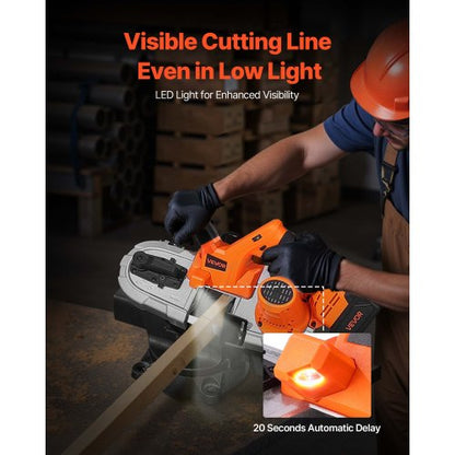 20V Portable Cordless Band Saw Kit with Battery and Charger, 65 x 65 mm Cutting Depth Metal Band Saw with Brushless Motor, 0-192 m/min Variable Speed ​​for Cutting Metal, Wood | EU