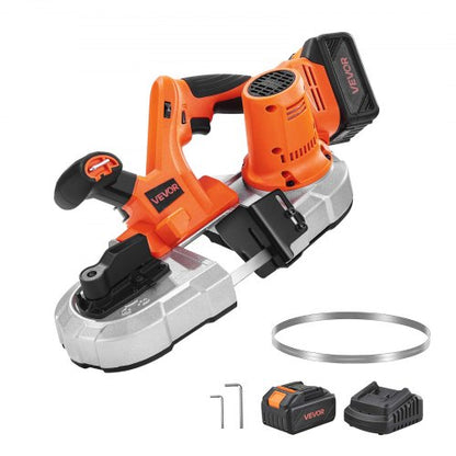 20V Portable Cordless Band Saw Kit with Battery and Charger, 65 x 65 mm Cutting Depth Metal Band Saw with Brushless Motor, 0-192 m/min Variable Speed ​​for Cutting Metal, Wood | EU