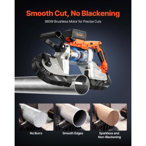 20V Portable Cordless Band Saw Kit with Battery and Charger, 127mm x 115mm Cutting Depth Metal Band Saw with Brushless Motor, 0-192m/min Variable Speed ​​for Cutting Metal, Wood | EU