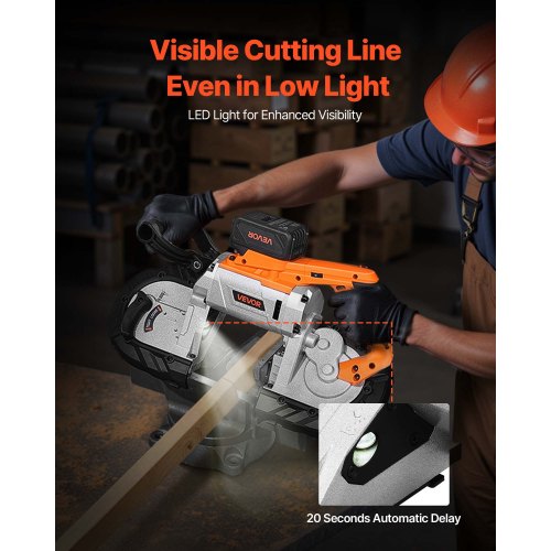 20V Portable Cordless Band Saw Kit with Battery and Charger, 127mm x 115mm Cutting Depth Metal Band Saw with Brushless Motor, 0-192m/min Variable Speed ​​for Cutting Metal, Wood | EU