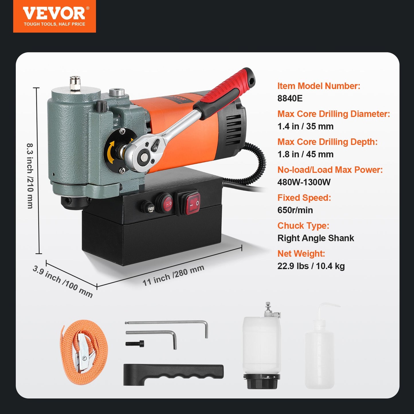 Magnetische Bohrmaschine, 1300 W, niedriges Profil, Magnetbohrmaschine, leicht, tragbar