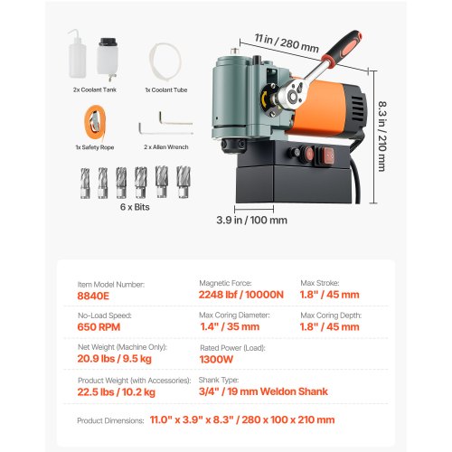 lågprofil magnetisk borrpress Magborrpress 1300 W 35 mm borrdiameter |  EU