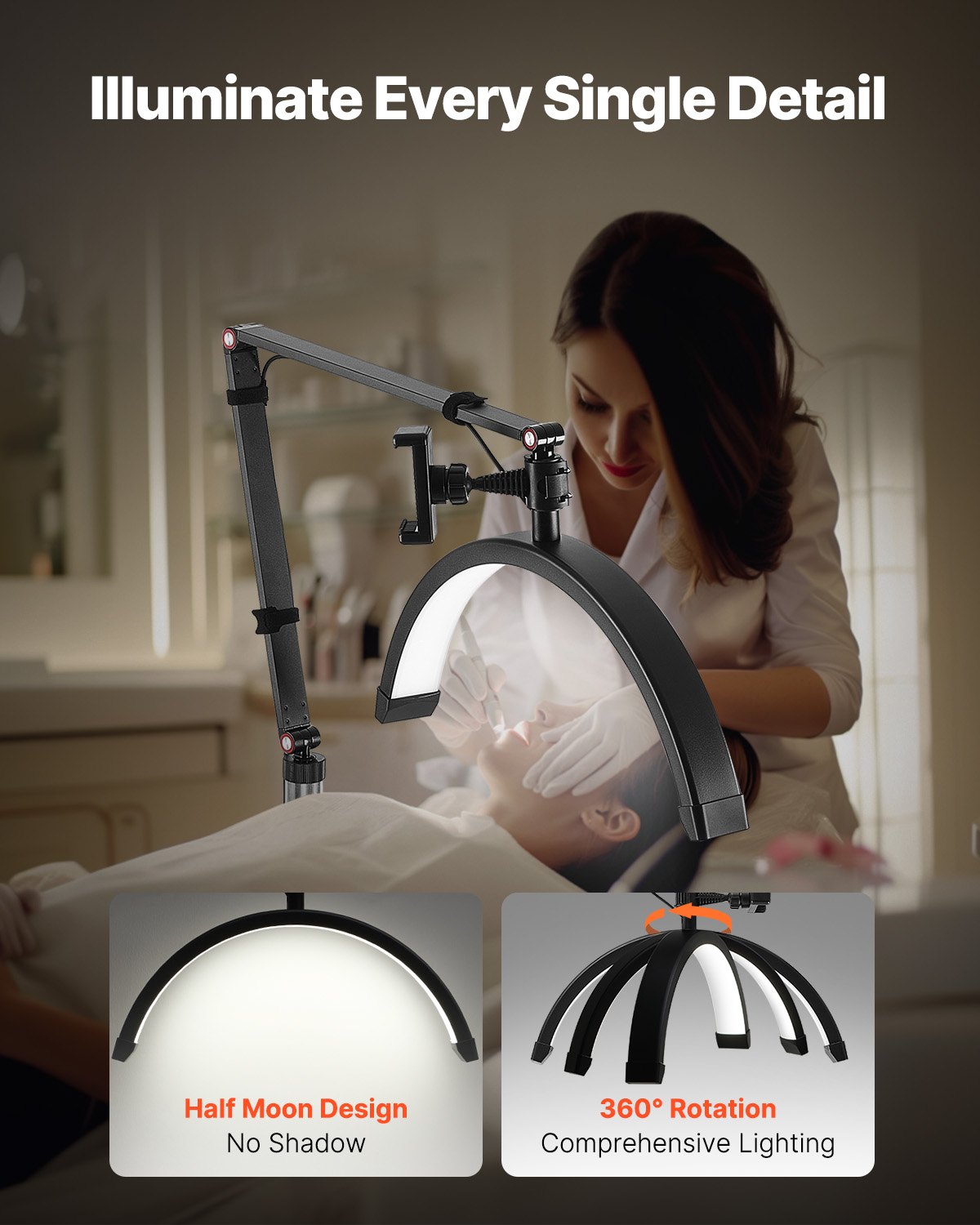 Half Moon Light for Esthetician 2 in 1 LED Floor and Desk Lamp Lash Light Arched