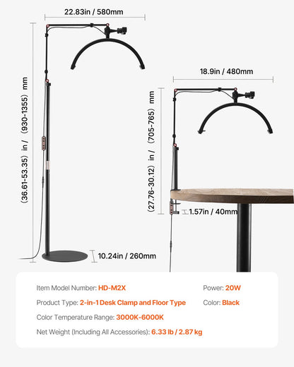 Half Moon Light for Esthetician 2 in 1 LED Floor and Desk Lamp Lash Light Arched