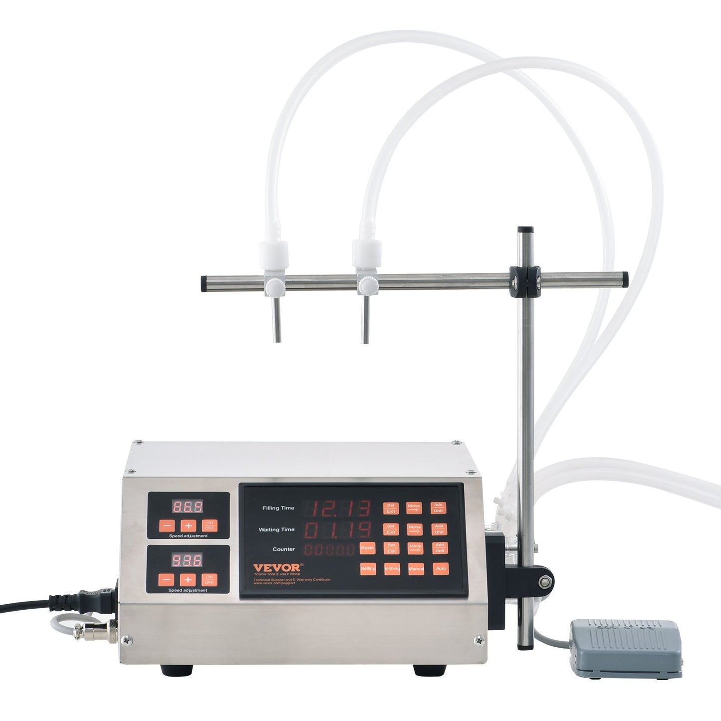 Vätskepåfyllningsmaskin, 5-650 ml påfyllningskapacitet, automatisk flaskfyllningsmaskin, tappningsmaskin peristaltisk pump digital kontroll för mjölk, vatten, vin, dryck, sojasås (dubbelt munstycke)