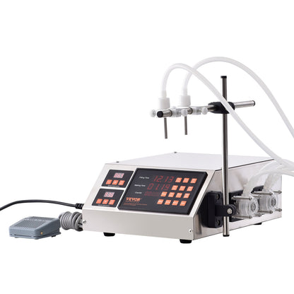 Vätskepåfyllningsmaskin, 5-650 ml påfyllningskapacitet, automatisk flaskfyllningsmaskin, tappningsmaskin peristaltisk pump digital kontroll för mjölk, vatten, vin, dryck, sojasås (dubbelt munstycke)