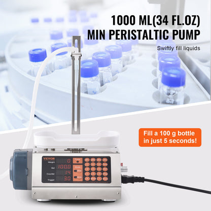 Vätskepåfyllningsmaskin, 5-300 g vägningskapacitet, automatisk flaskpåfyllningsmaskin, tappningsmaskin Peristaltisk pump Digital kontroll för mjölk, vatten, vin, dryck, sojasås (enkel munstycke)