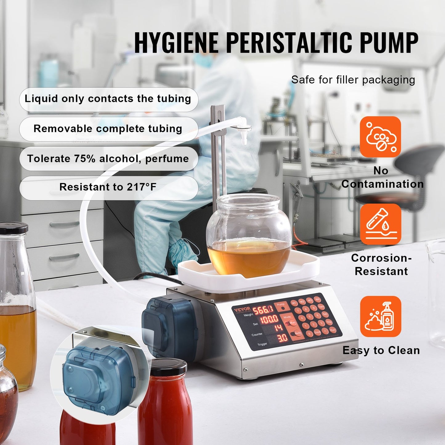 Vätskepåfyllningsmaskin, 5-300 g vägningskapacitet, automatisk flaskpåfyllningsmaskin, tappningsmaskin Peristaltisk pump Digital kontroll för mjölk, vatten, vin, dryck, sojasås (enkel munstycke)