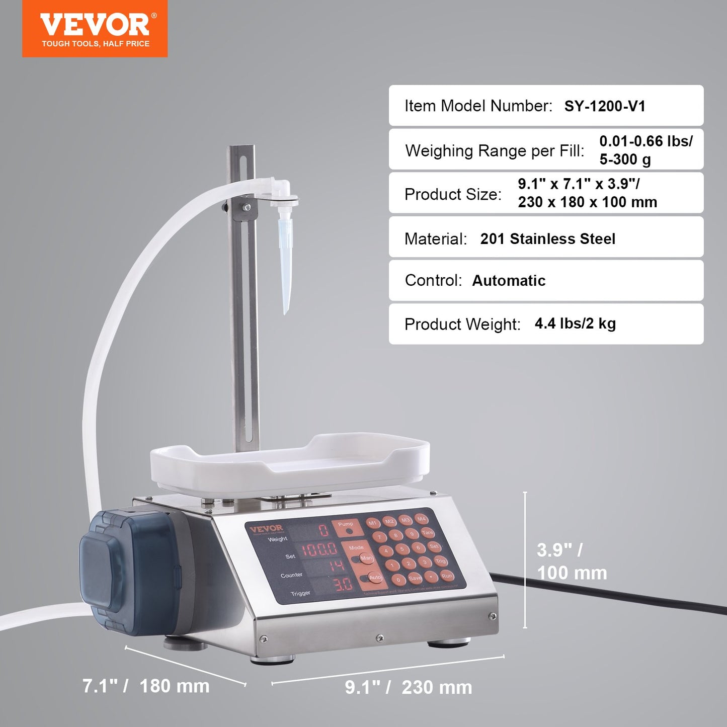 Vätskepåfyllningsmaskin, 5-300 g vägningskapacitet, automatisk flaskpåfyllningsmaskin, tappningsmaskin Peristaltisk pump Digital kontroll för mjölk, vatten, vin, dryck, sojasås (enkel munstycke)