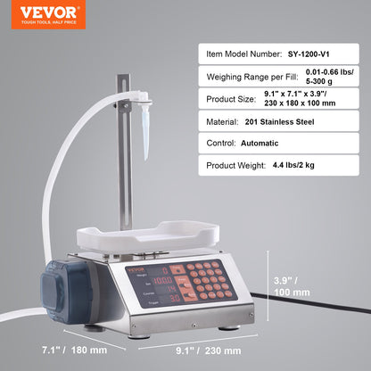 Vätskepåfyllningsmaskin, 5-300 g vägningskapacitet, automatisk flaskpåfyllningsmaskin, tappningsmaskin Peristaltisk pump Digital kontroll för mjölk, vatten, vin, dryck, sojasås (enkel munstycke)